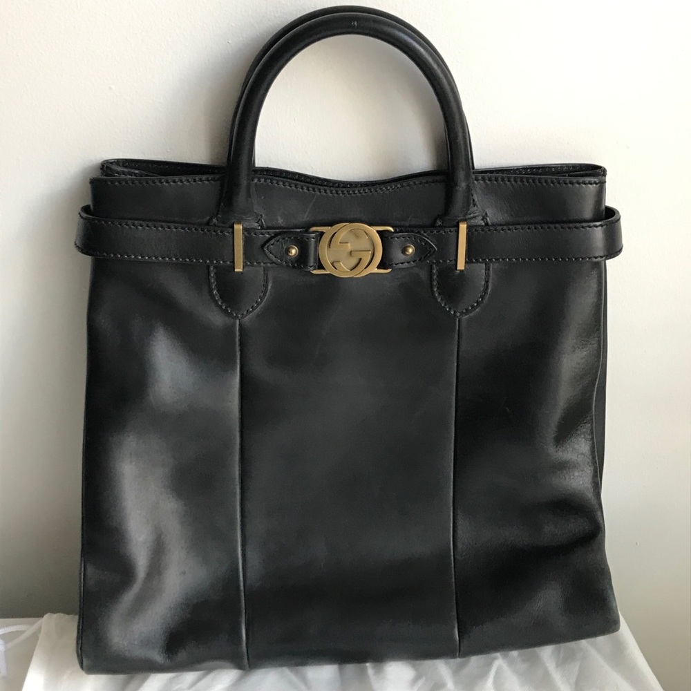 Gucci Black Leather GG Tote
